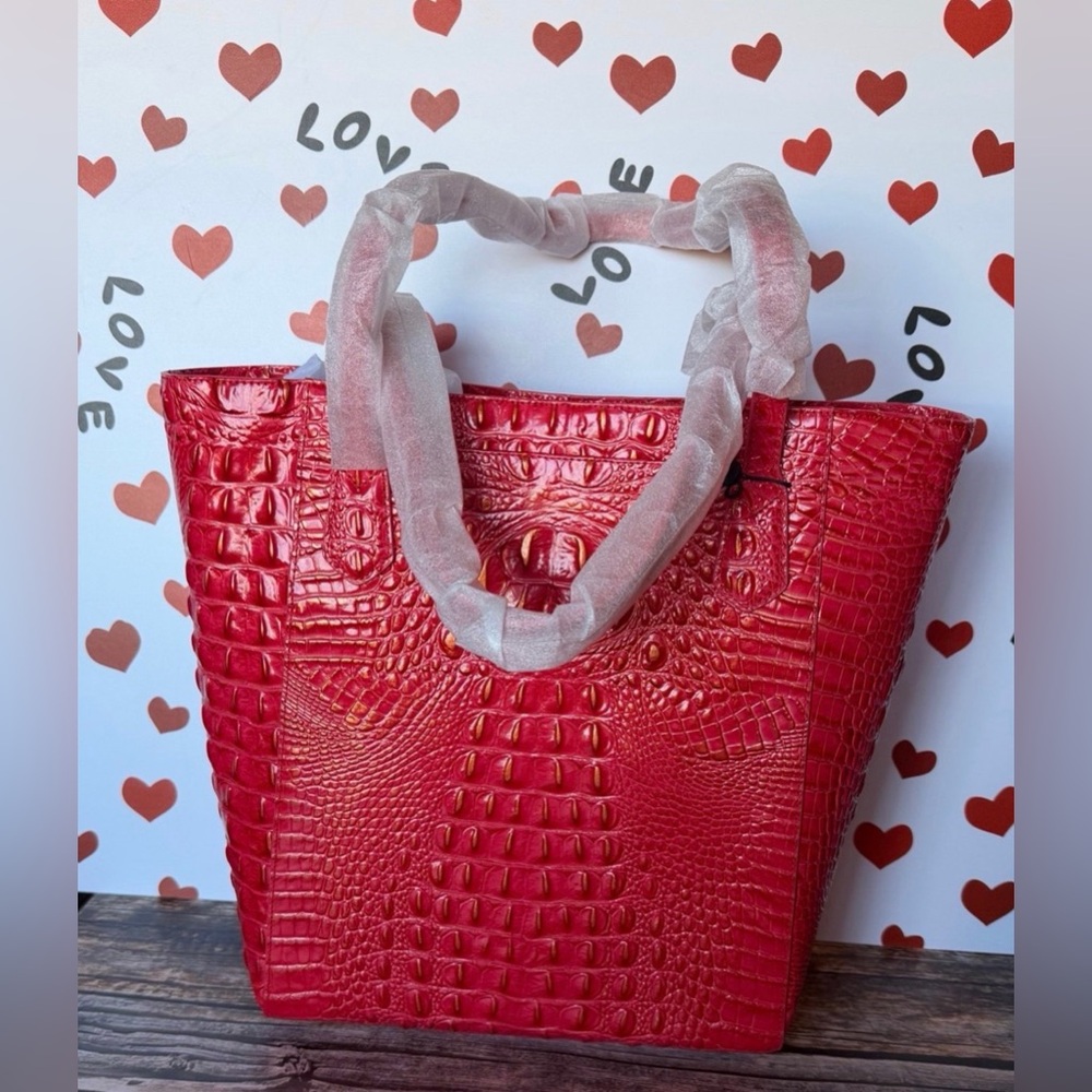 Brahmin Jayden Tote NWT in RED with Orange / Gold tipping price firm - Picture 10 of 13